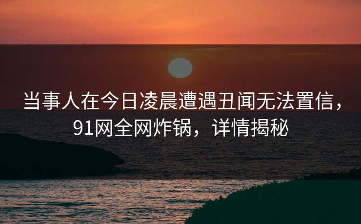 当事人在今日凌晨遭遇丑闻无法置信，91网全网炸锅，详情揭秘